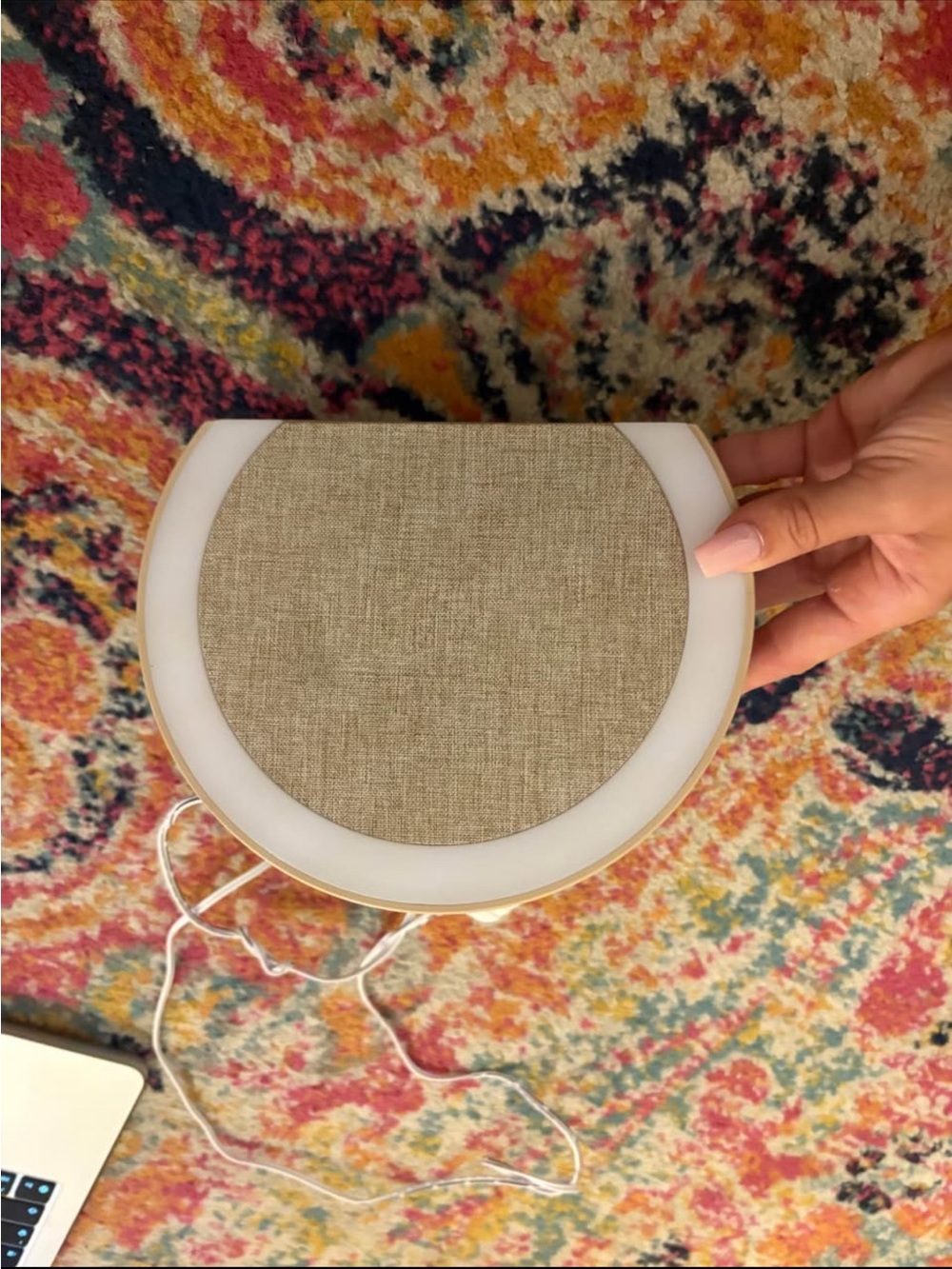 Modern Round Fabric Accent Speaker Lamp in Beige